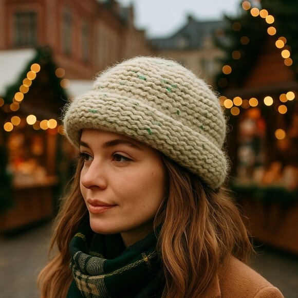 Vintage Handmade Wool Hat (Beige Tweed) - Picture 4 of 7
